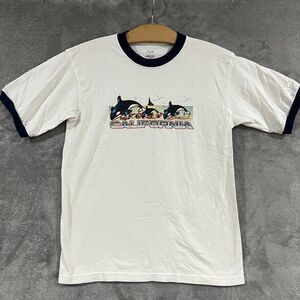 Vintage Orca Killer Whale Graphic White T Shirt Fruit of the Loom Sz 14/16 Youth